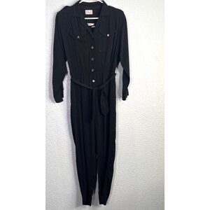 Liz Claiborne Vtg Jumpsuit Womens Size 6 Petite Black Belted 80s Retro Dressy
